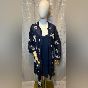 Floral Embroidered Sheer Navy Dress